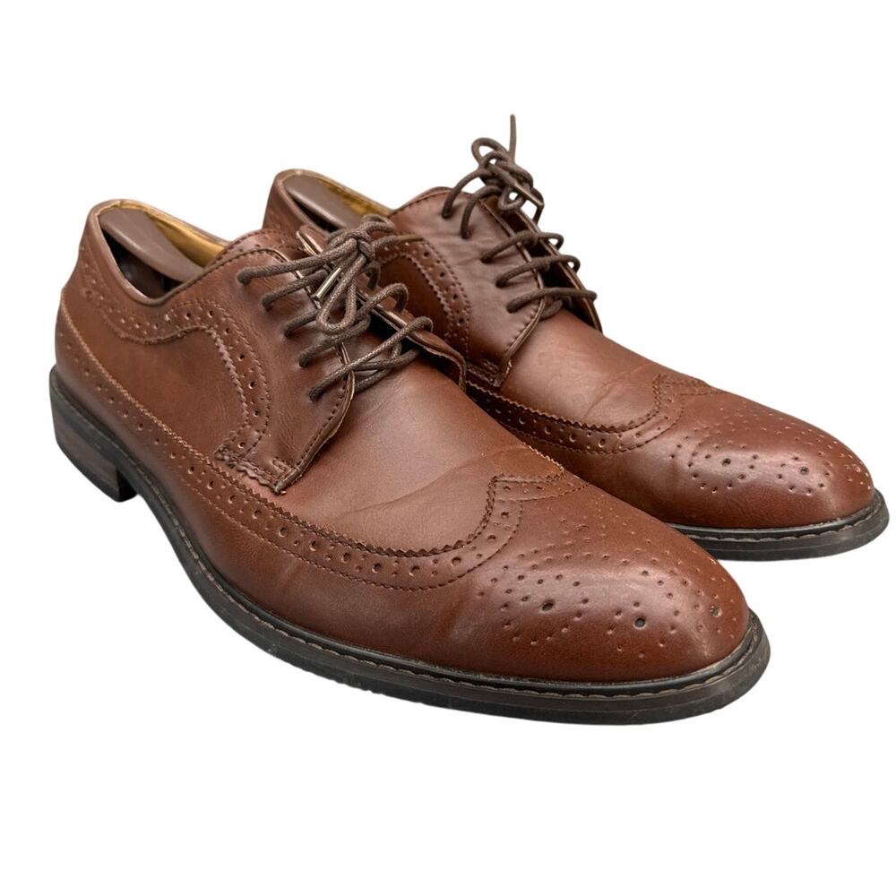 David Stone Brown Faux Vegan Leather Wingtip Oxford Dress Shoe Men 11